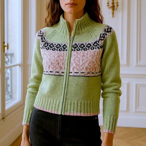 Vintage Heirloom Fair Isle Full Zip Nordic Y2K 90's Cardigan Sweater Size Small - Picture 1 of 15